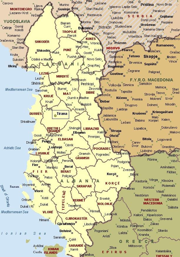 ನಕ್ಷೆ ಅಲ್ಬೇನಿಯನ್ ಕರಾವಳಿ