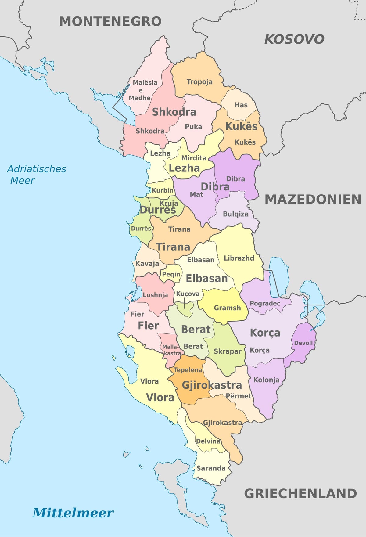 ನಕ್ಷೆ ಅಲ್ಬೇನಿಯಾ ರಾಜಕೀಯ