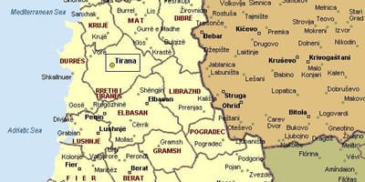 ನಕ್ಷೆ ಅಲ್ಬೇನಿಯನ್ ಕರಾವಳಿ